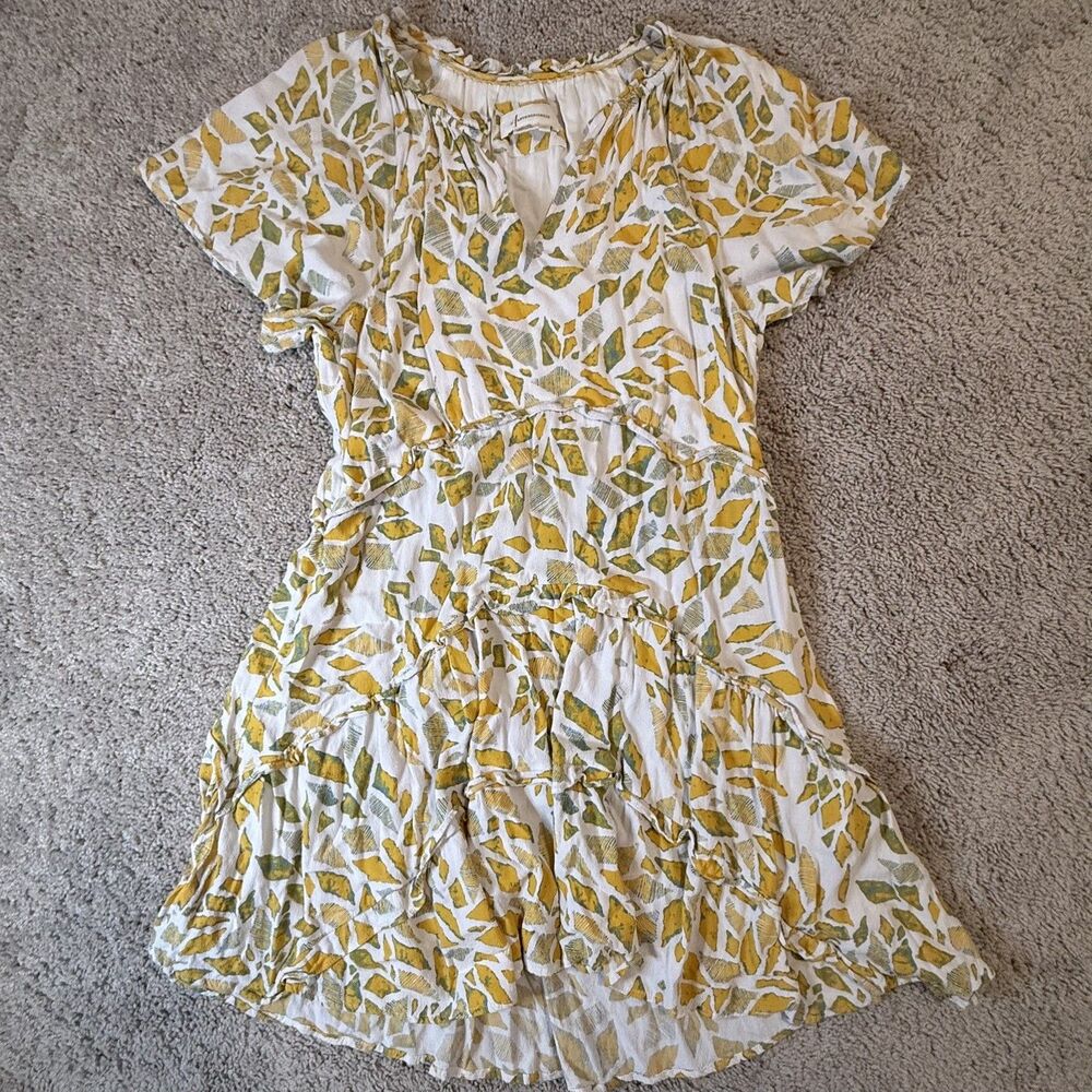 Anthropologie Mosaic Print Tiered Mini Dress with Flutter Sleeves Large
